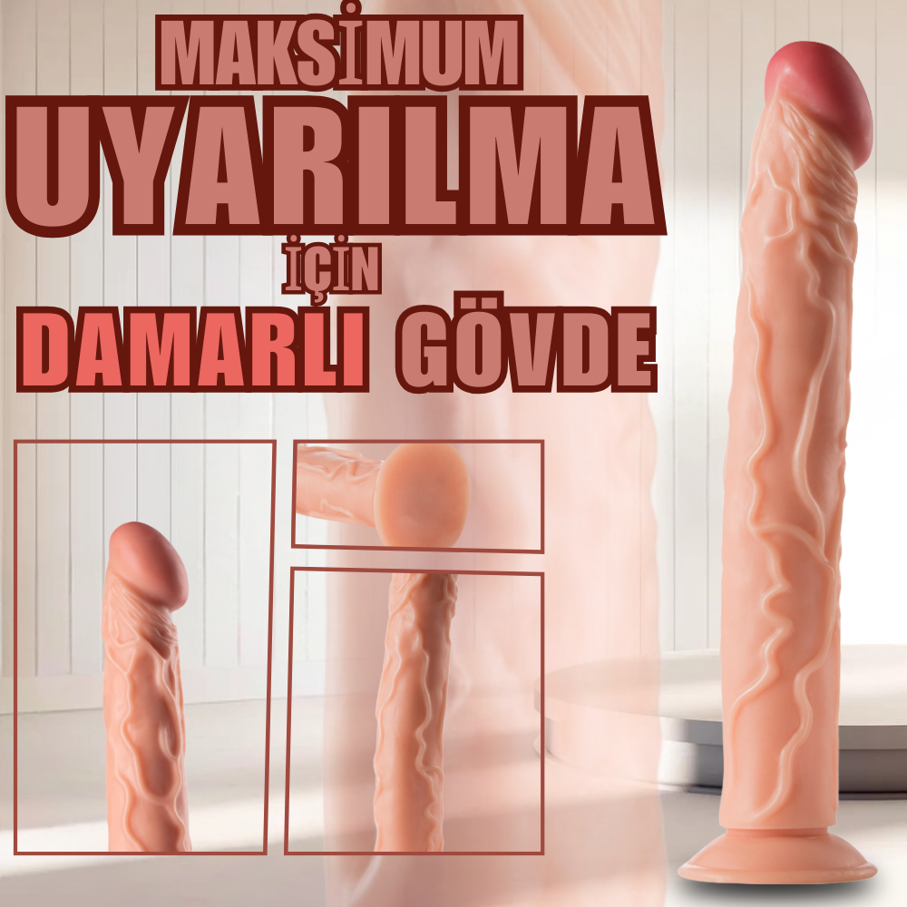 UNIQUE XL Realistik Dokuda Damarlı Dildo Testissiz İnce Büyük Boy